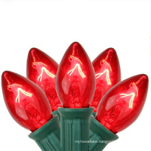 Red Incandescent C7 Christmas Lights Green Wire